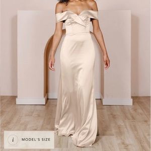 Revelry Bardot bridesmaid dress